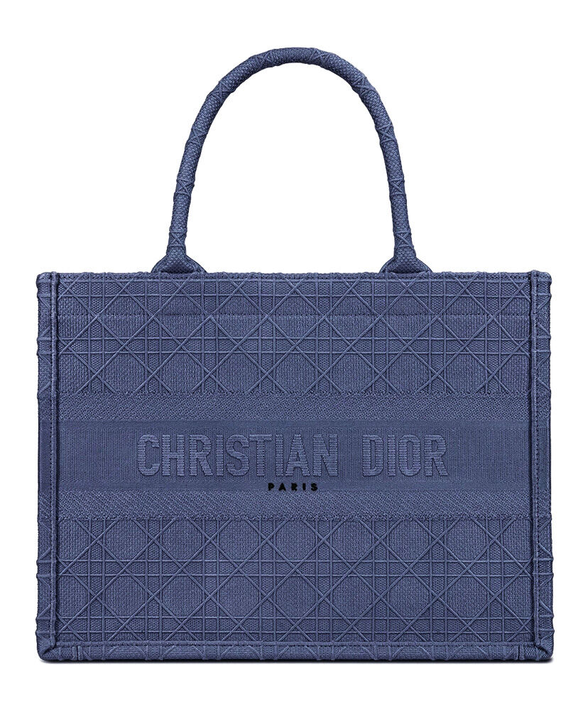 Christian Dior Book Tote Velvet Mizza Embroidery Canvas Dark Blue